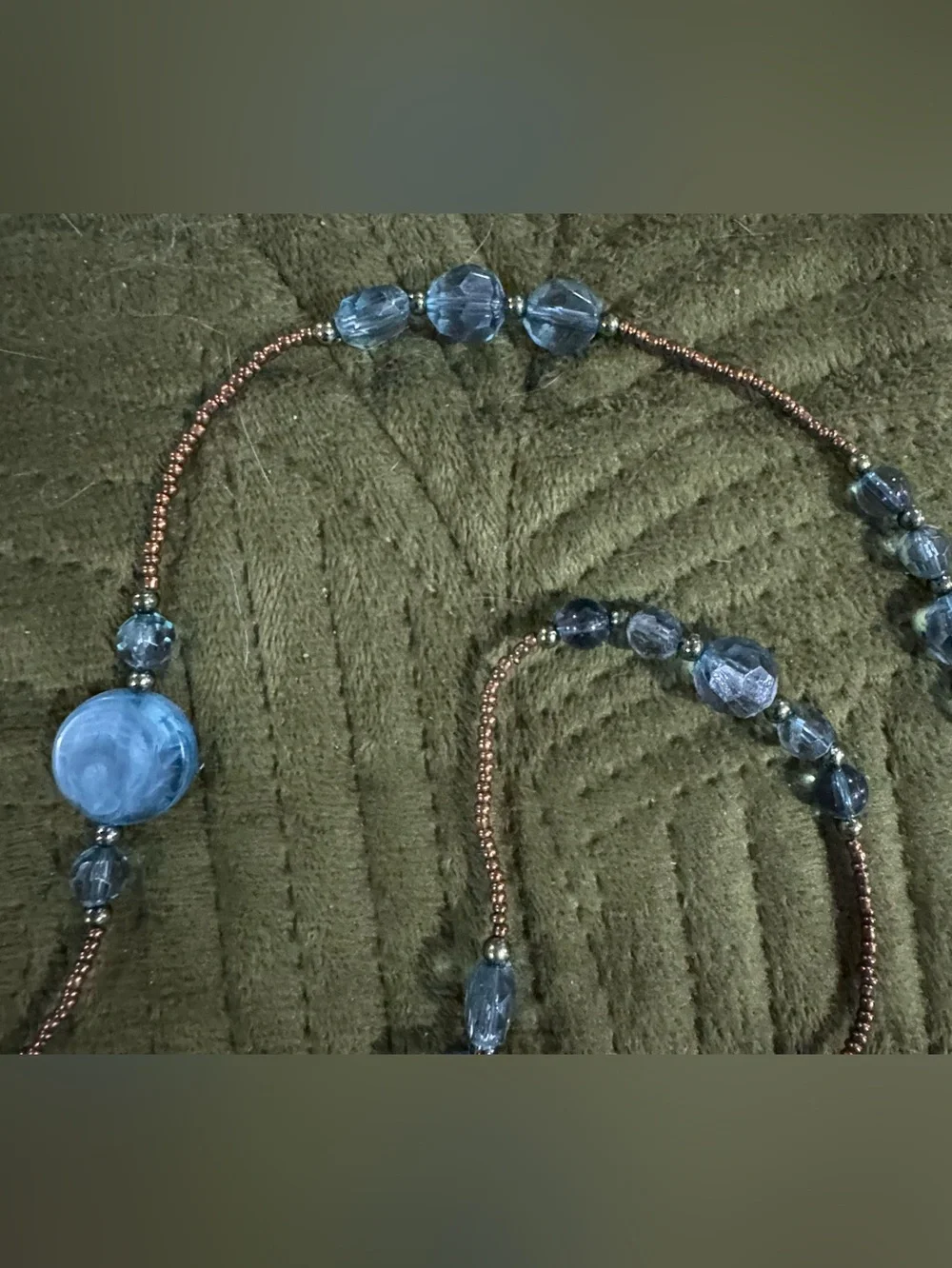 Bronze & Turquoise  Blue Acrylic Beaded Long Necklace - Women Jewelry
